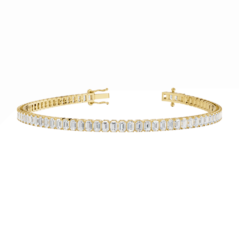 18CT Yellow Gold Emerald Cut 5.50 Carat tw of Lab Grown Diamonds Tennis Bracelet