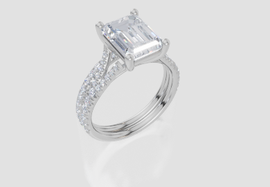 18ct White Gold Emerald Cut 3.33 Carat tw of Diamond Ring and 18ct White Gold 0.30 Carat tw of Diamond Band