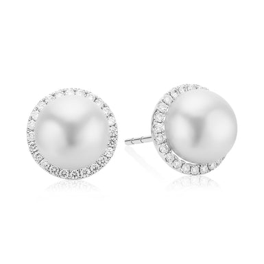 9ct White Gold  0.35 CARAT tw of Diamonds Earrings with Cultured Fresh Water Pearls