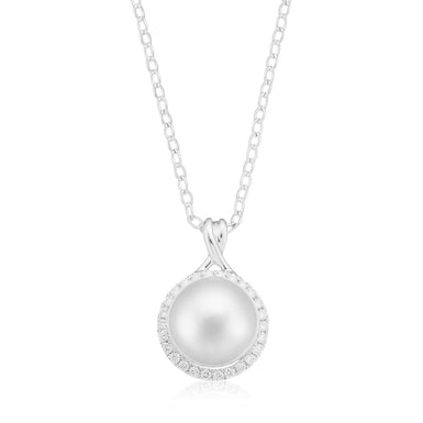 9ct White Gold  0.15 CARAT tw of Diamonds Pendant with Cultured Fresh Water Pearl