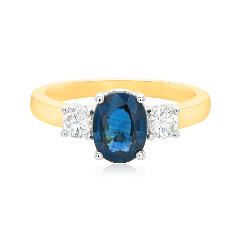 18ct Two Tone Oval Sapphire & Diamond Set 0.34 Carat tw Ring