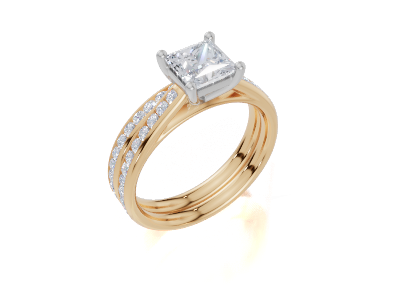 18ct Yellow Gold Princess Cut 1.32 Carat tw of Diamond Ring and 18ct Yellow Gold 0.34 Carat tw of Diamond Band