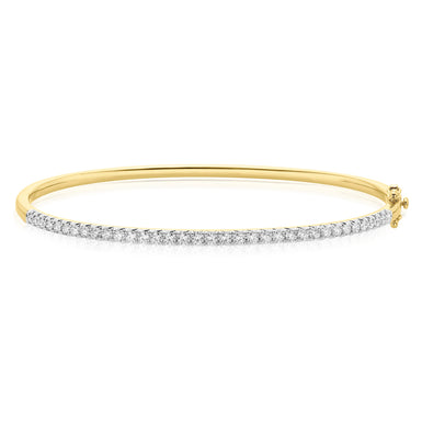 9ct Yellow Gold Round Brilliant Cut with 1 CARAT tw of Diamond Bangle