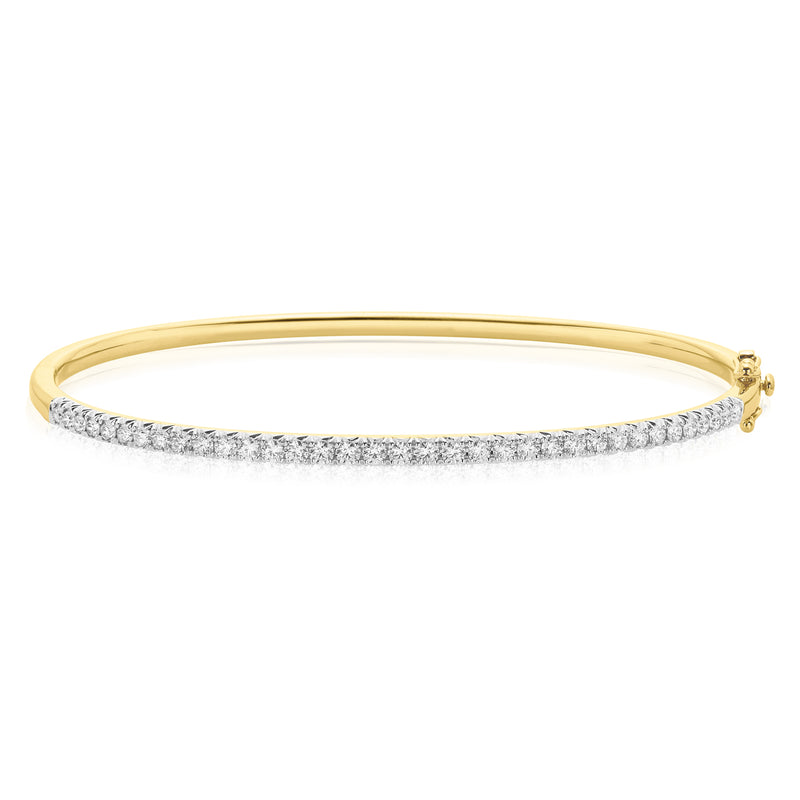 9ct Yellow Gold Round Brilliant Cut with 1 CARAT tw of Diamond Bangle