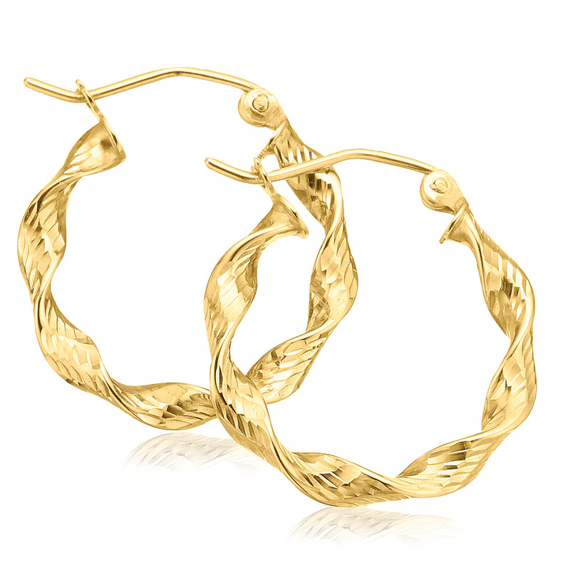 9ct Yellow Gold Round 3x20mm Twist Hoop Earrings