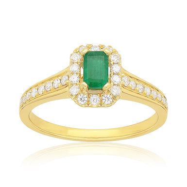 Heirloom 18ct Yellow Gold Emerald Cut 5x3mm Emerald 0.25 Carat tw Diamond Set Ring