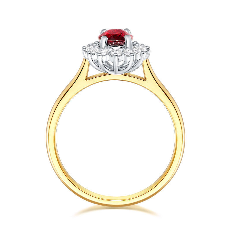 18ct Yellow & White Gold Oval & Round Cut Ruby & 0.25ctw Diamond Ring