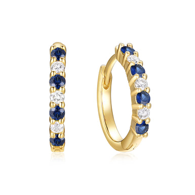 9ct Yellow Gold Round Cut 2mm Sapphire 0.14 Carat tw Hoop Earrings