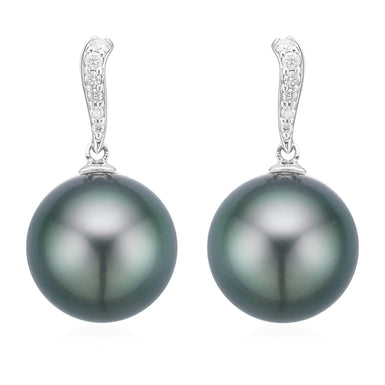 Perla by Autore 18ct White Gold 9mm Tahitian Pearl and Diamond Set Earrings