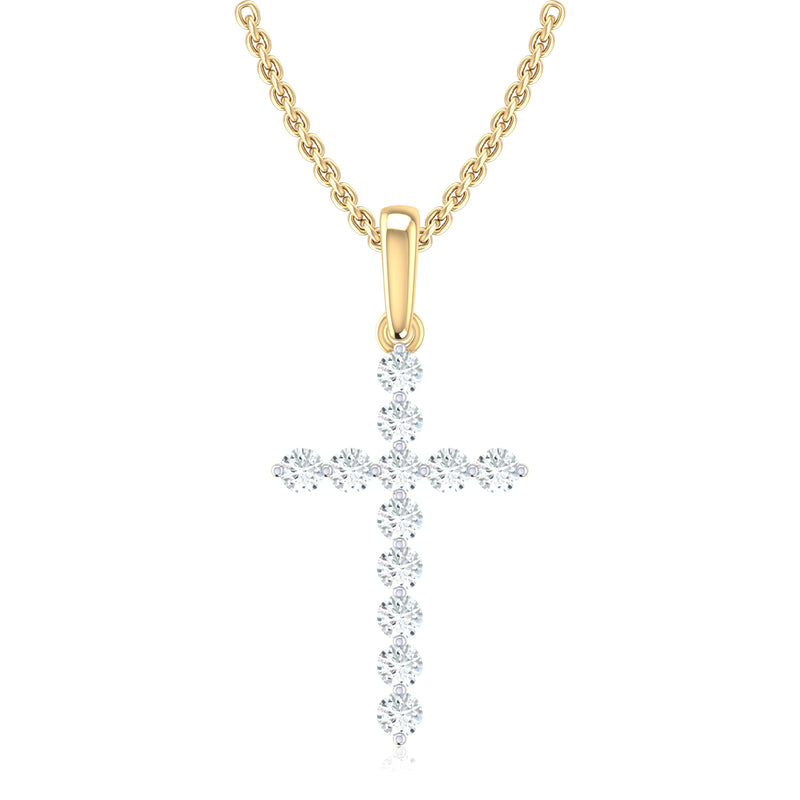 9ct Yellow Gold Round Cut 0.25 Carat tw Diamond Cross Pendant