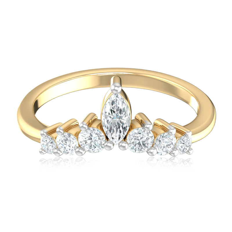 9ct Yellow Gold Marquise & Round Brilliant Cut 0.33 Carat Diamond Dress Ring
