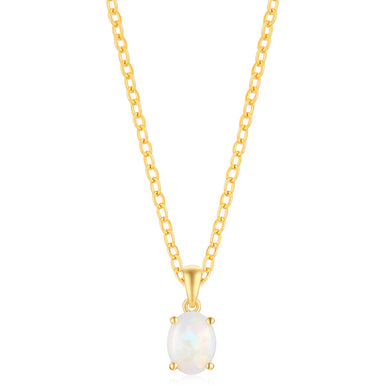 18ct Yellow Gold Oval 9x7mm White Opal Pendant