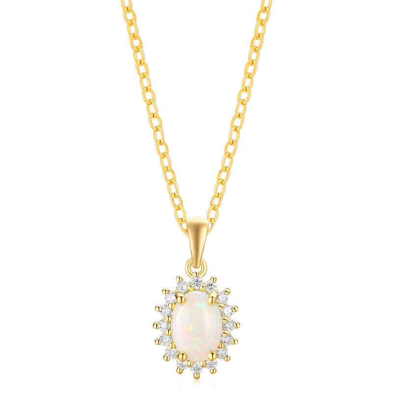 18ct Yellow Gold Oval Cut 8X6 mm 0.25 Carat tw Diamonds White Opal Pendant