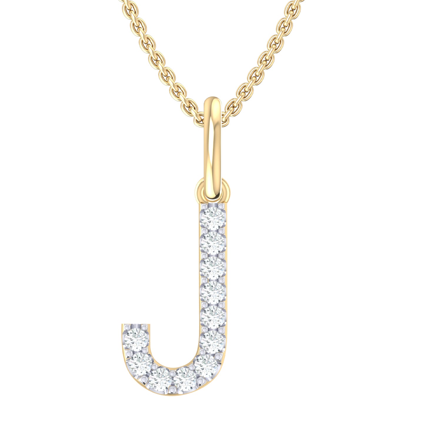 9ct Yellow Gold Round Cut Carat tw Diamond Initial J Pendant