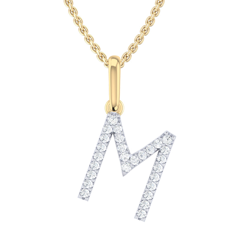 9ct Yellow Gold Round Cut 0.10 Carat tw Diamond Initial M Pendant