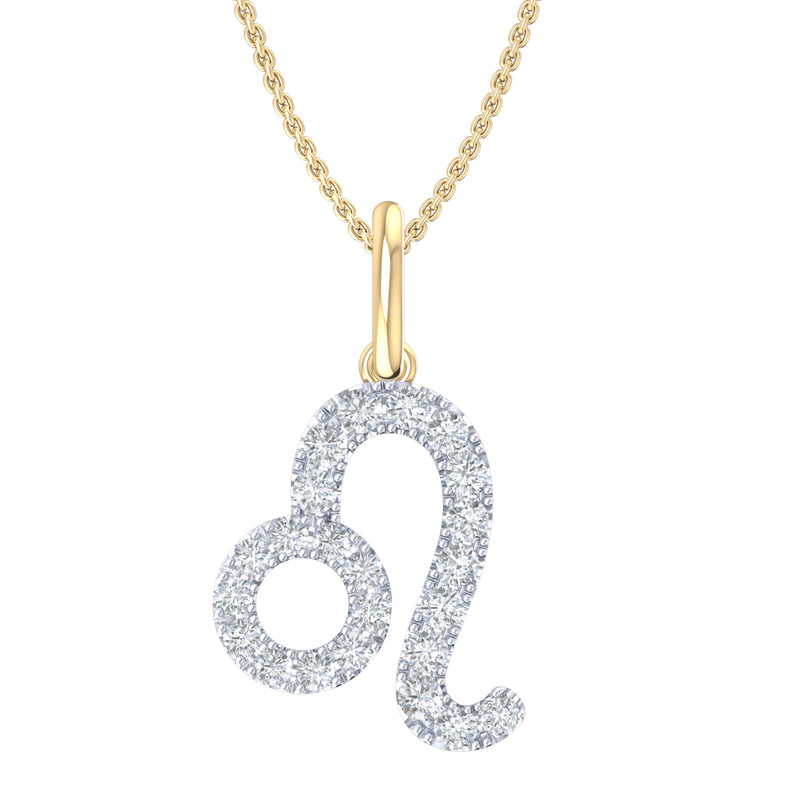 9ct Yellow Gold Round Cut 0.15 Carat tw of Diamonds Leo Pendant