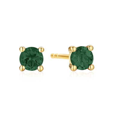 9ct Yellow Gold Round Cut 3.5mm Natural Emerald May Birthstone Earrings