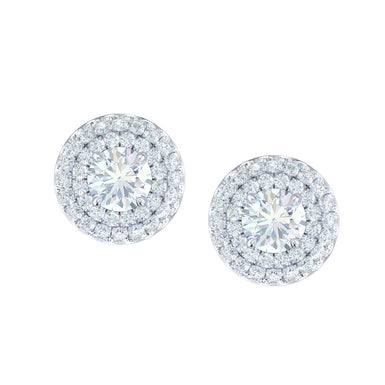 18ct White Gold Round Cut 1.00 Carat tw Diamond 120 Facet Earrings - Limited Edition