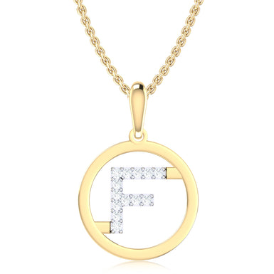 9ct Yellow Gold Initial F Rhodium Plated Pendant