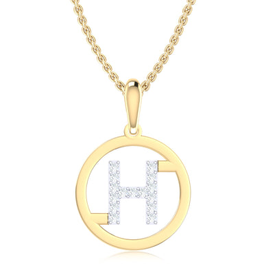 9ct Yellow Gold Initial H Rhodium Plated Pendant