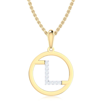 9ct Yellow Gold Initial L Rhodium Plated Pendant
