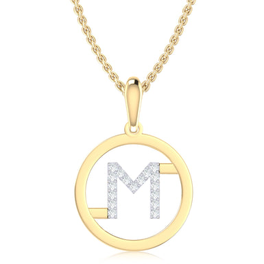 9ct Yellow Gold Initial M Rhodium Plated Pendant