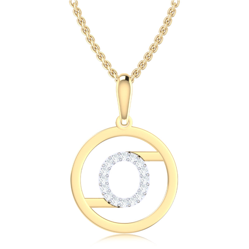 9ct Yellow Gold Initial O Rhodium Plated Pendant