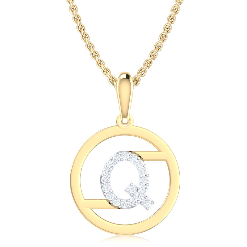 9ct Yellow Gold Initial Q Rhodium Plated Pendant