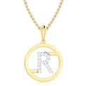 9ct Yellow Gold Initial R Rhodium Plated Pendant