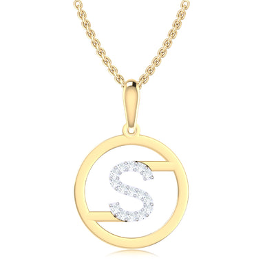 9ct Yellow Gold Initial S Rhodium Plated Pendant