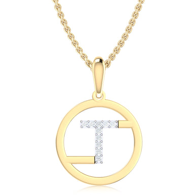 9ct Yellow Gold Initial T Rhodium Plated Pendant
