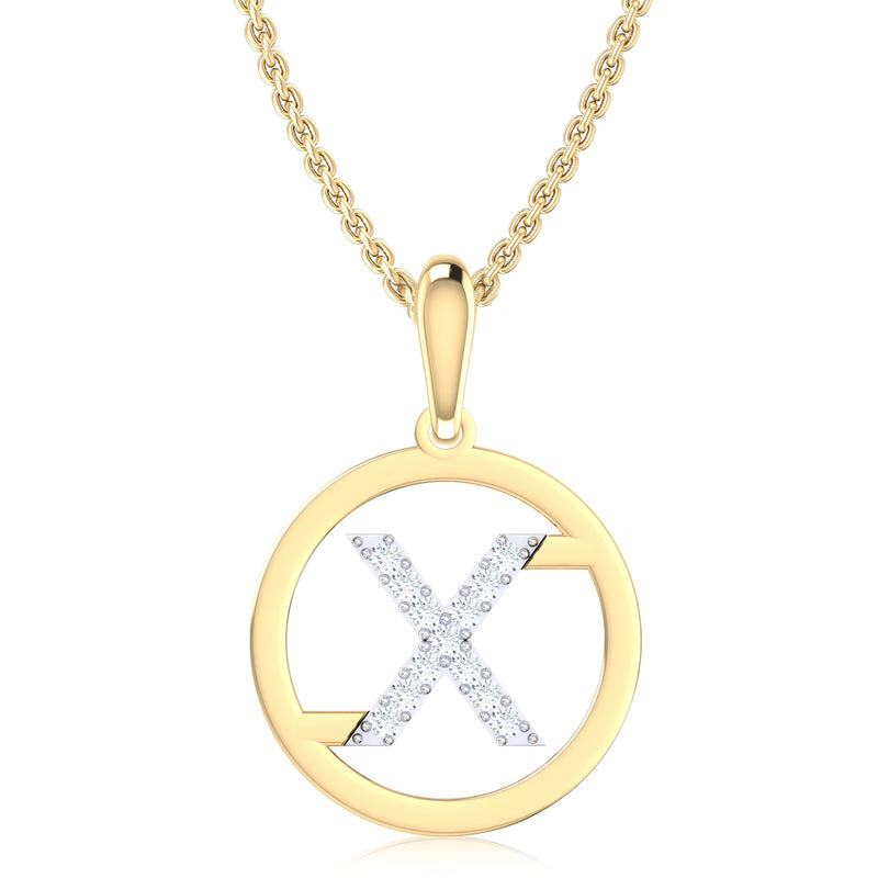 9ct Yellow Gold Initial X Rhodium Plated Pendant