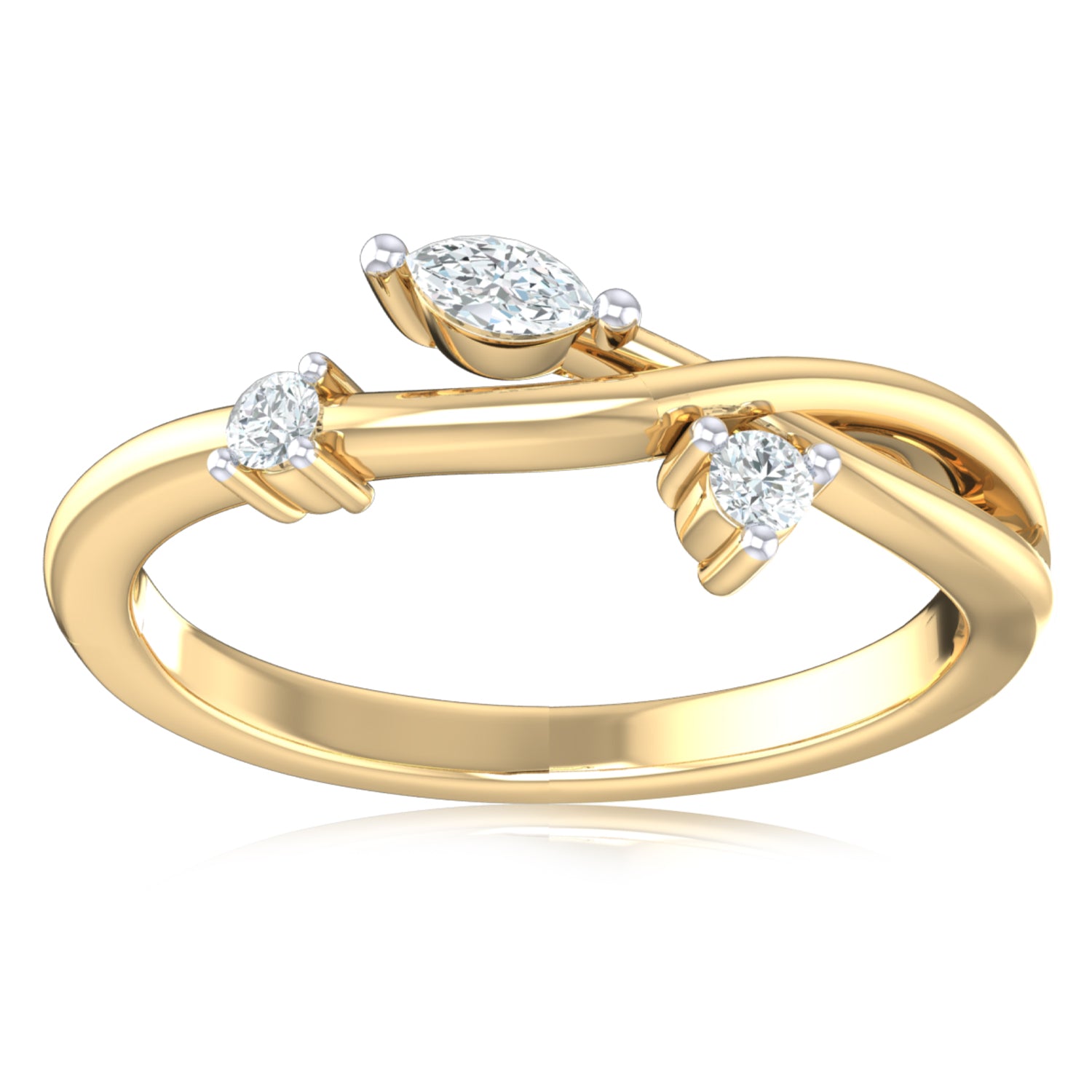 9ct Yellow Gold Marquise Round Brilliant Cut Carat tw Rhodium Plated  Diamond Dress Ring