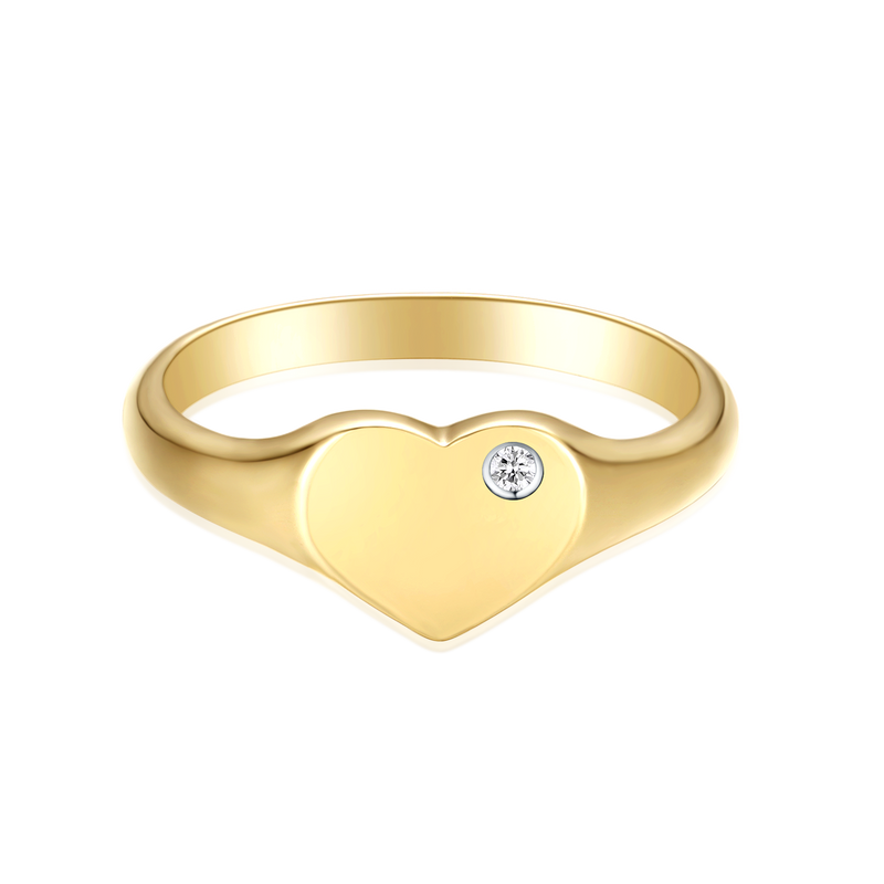 9ct Yellow Gold Round Cut Diamond Heart Children's Signet Ring