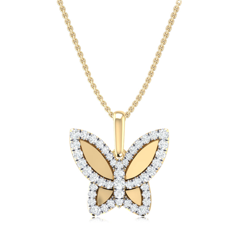 9ct Yellow Gold Round Cut 0.15 Carat tw Diamond Butterfly Pendant