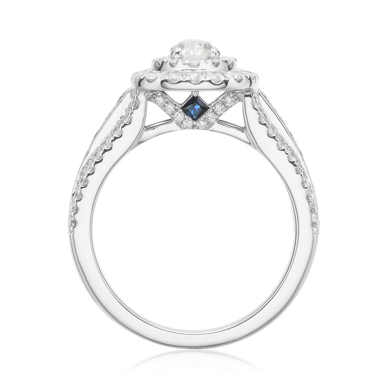 Vera Wang 18ct White Gold Oval & Round Brilliant Cut 1.45 Carat tw Diamond Ring