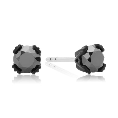 Vera Wang Sterling Silver Round Cut 1 Carat tw Black Diamond Rhodium Stud Earrings