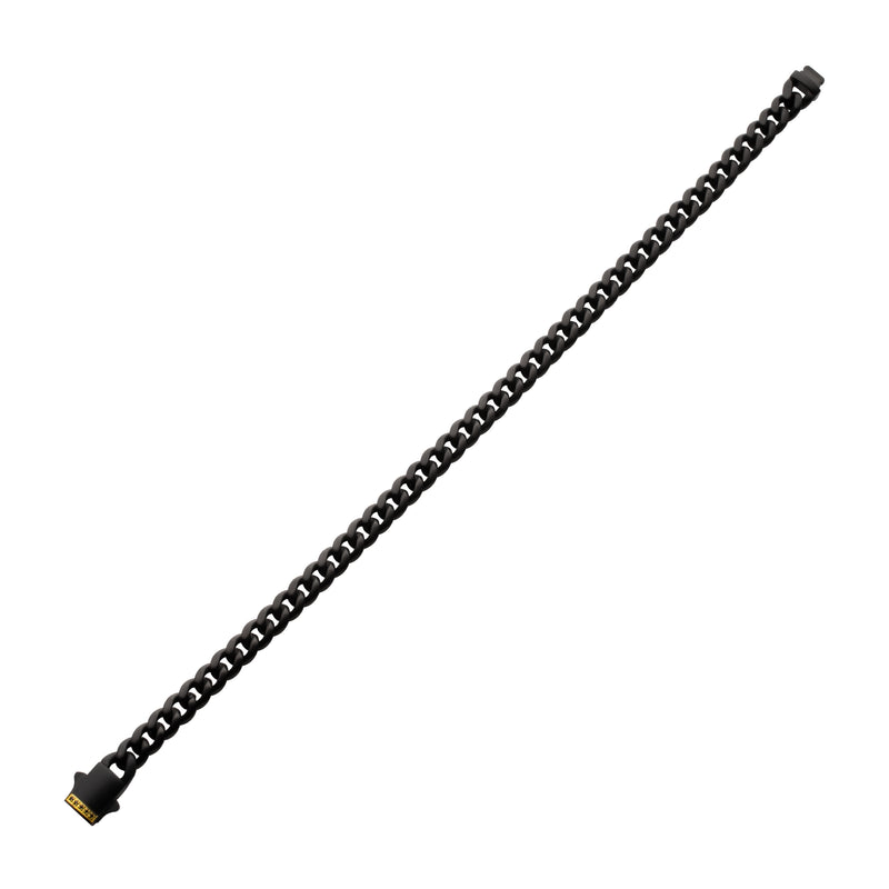 Stainless Steel Black Tone Round 21cm Black Sapphire Curb Bracelet