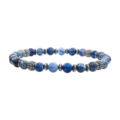 Stainless Steel 19cm Blue Sodalite Bead Bracelet