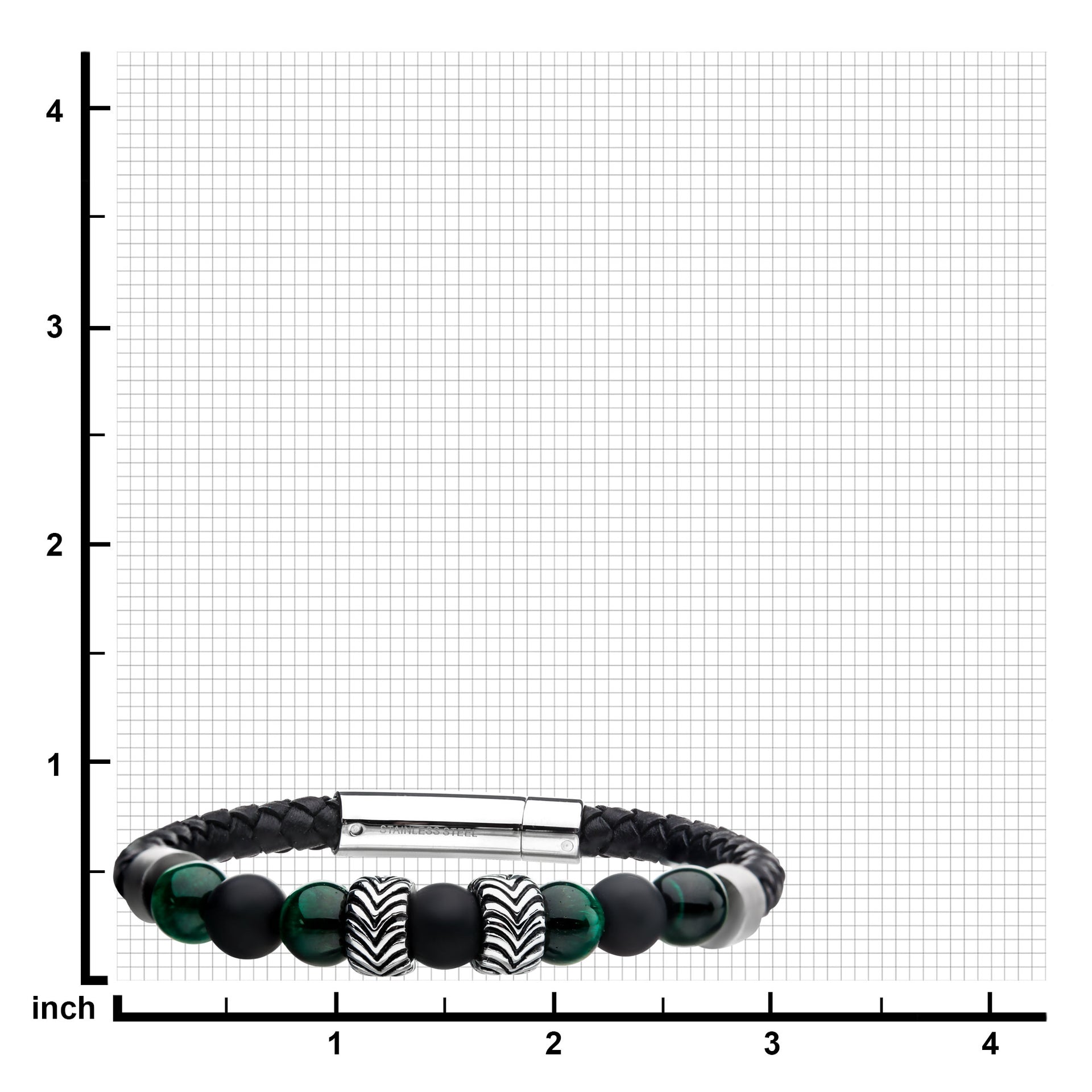 Stainless Steel 21cm Leather Malachite Bead Bracelet
