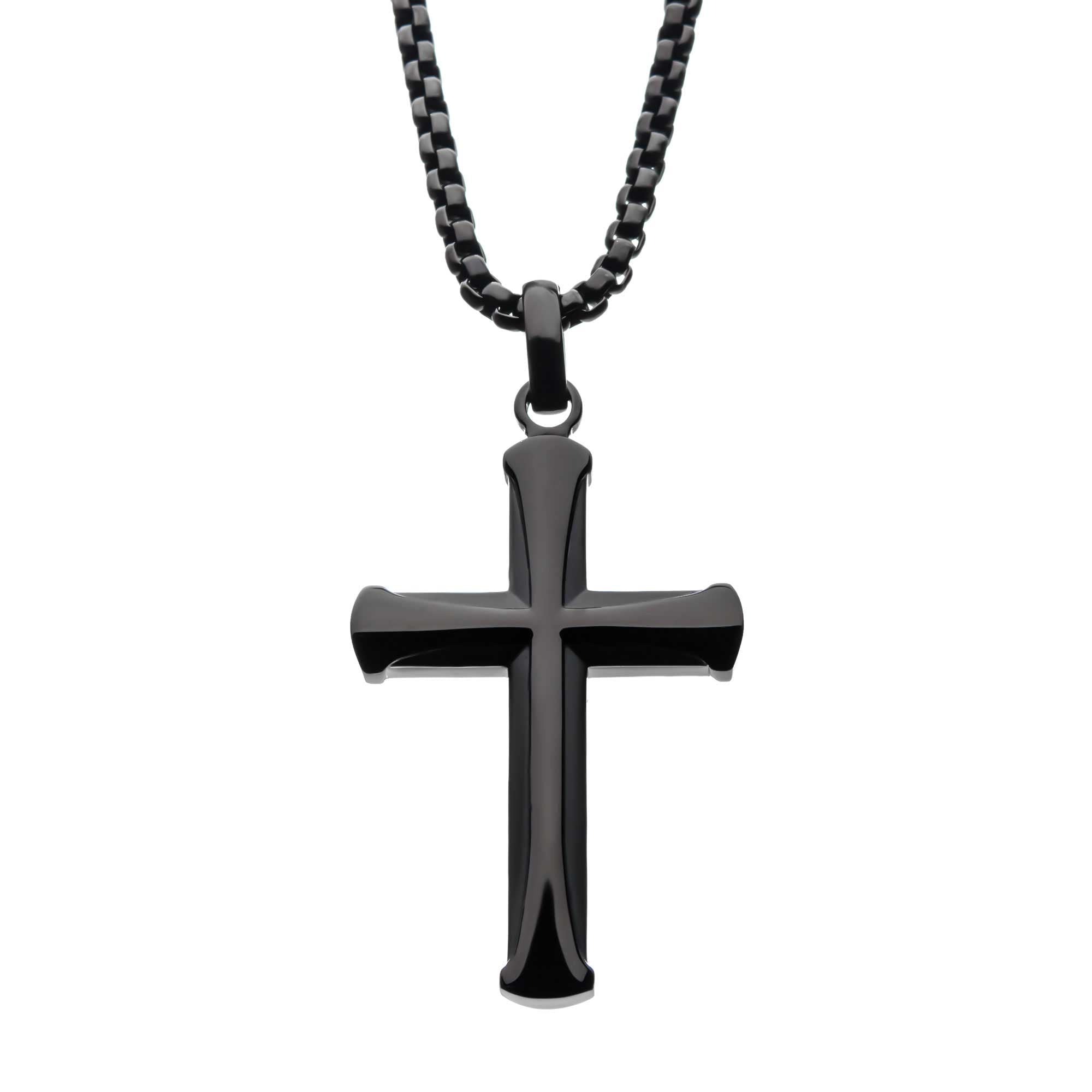 Stainless Steel Black Tone 55cm Cross Pendant with Chain