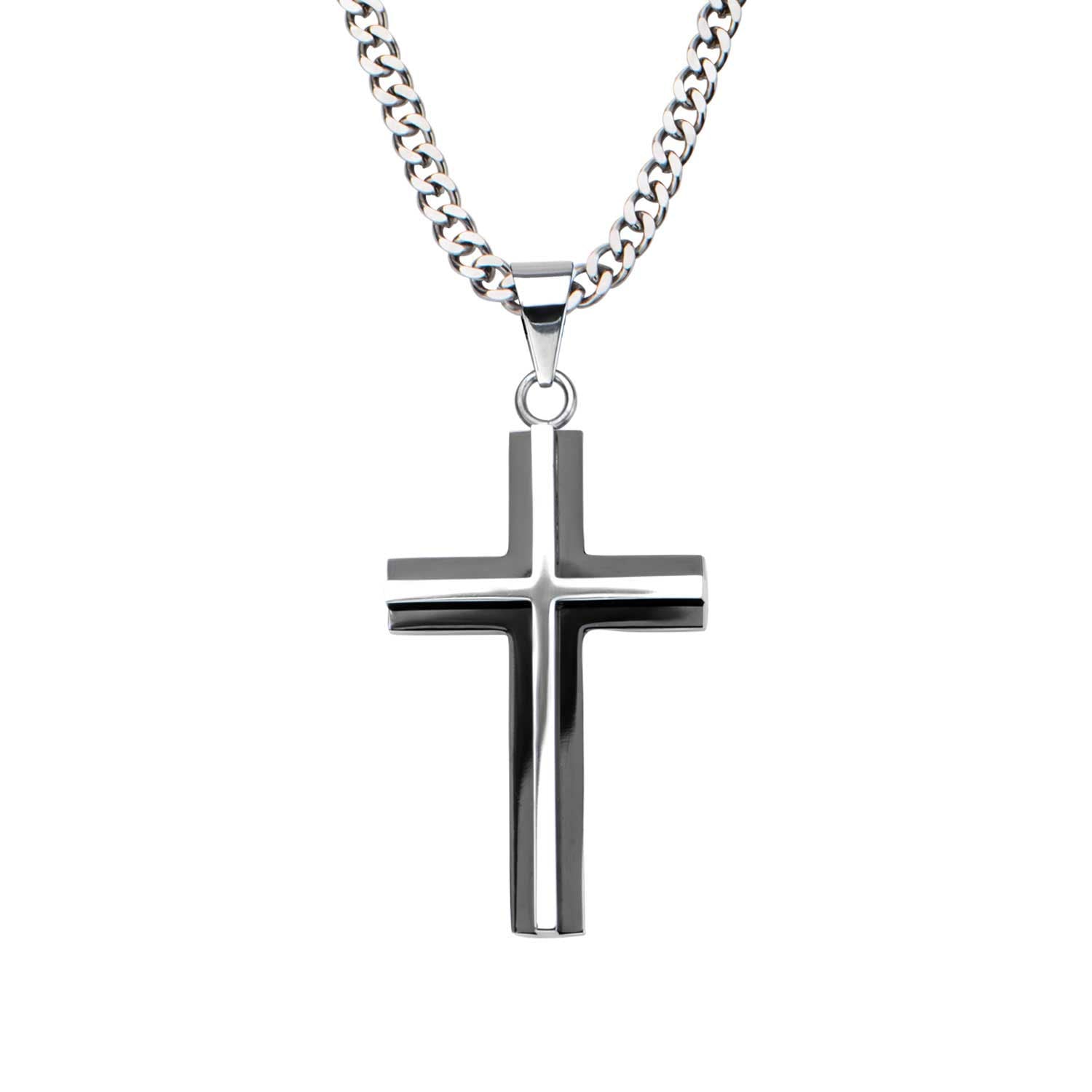 Stainless Steel Black Tone 55cm Cross Pendant and Chain