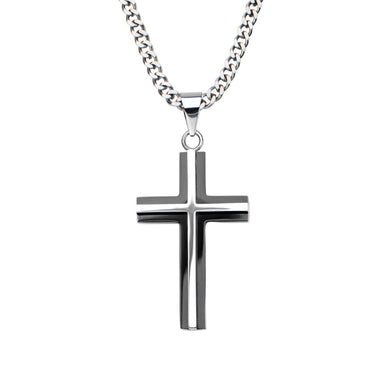 Stainless Steel Black Tone 55cm Cross Pendant and Chain