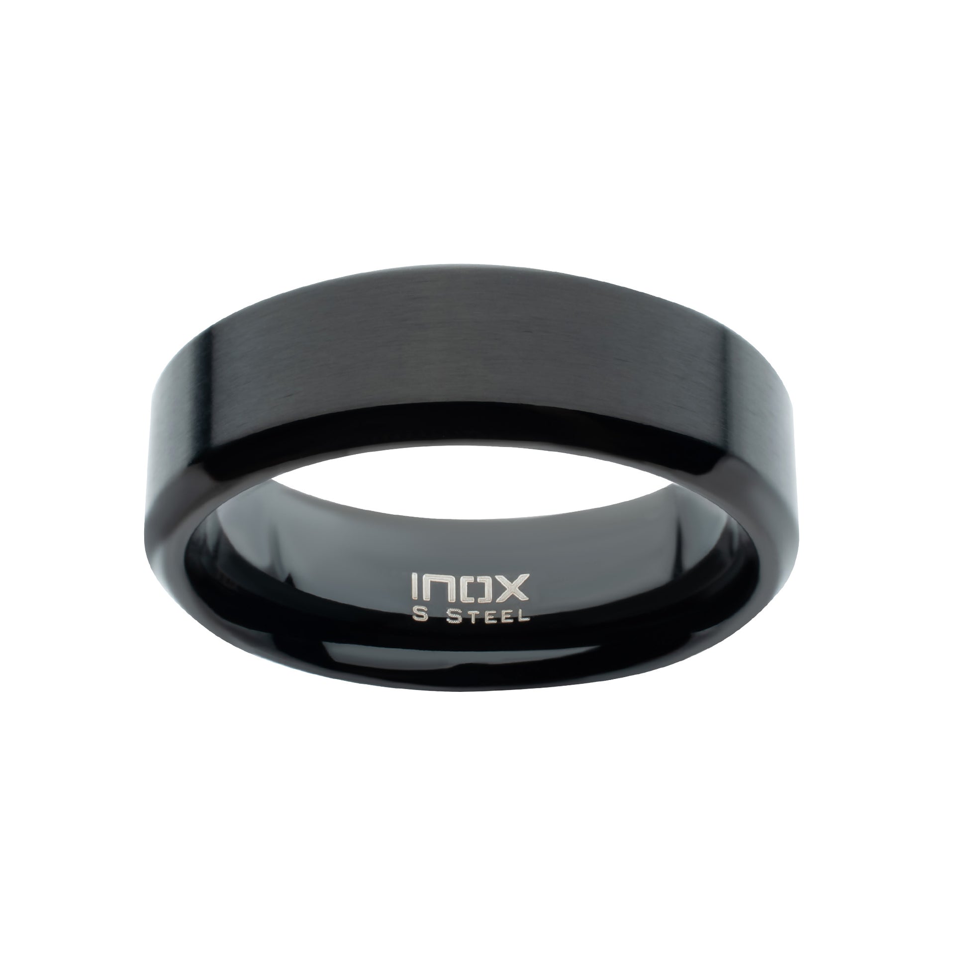 Stainless Steel Black Tone 8mm Matte Bevel Ring