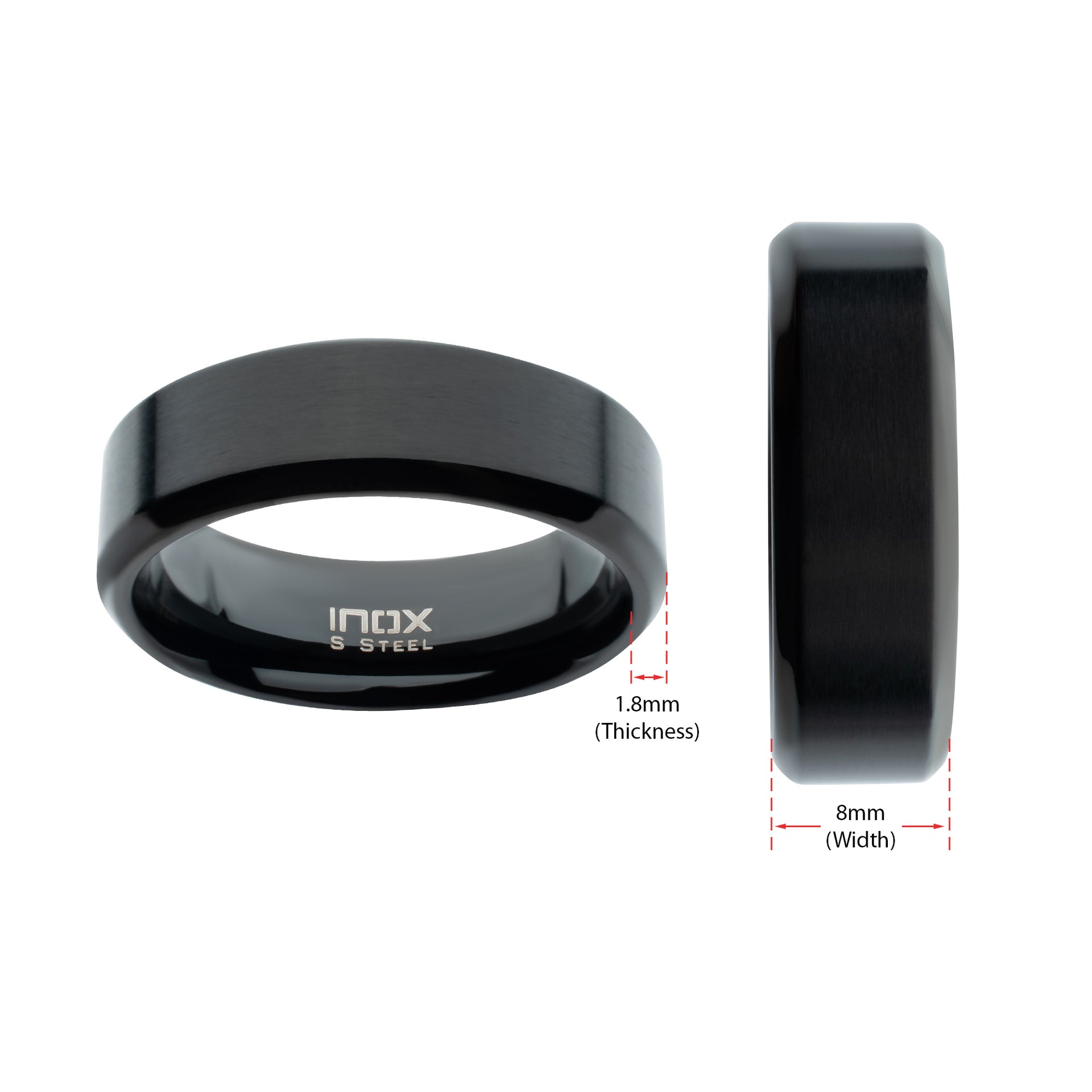 Stainless Steel Black Tone 8mm Matte Bevel Ring