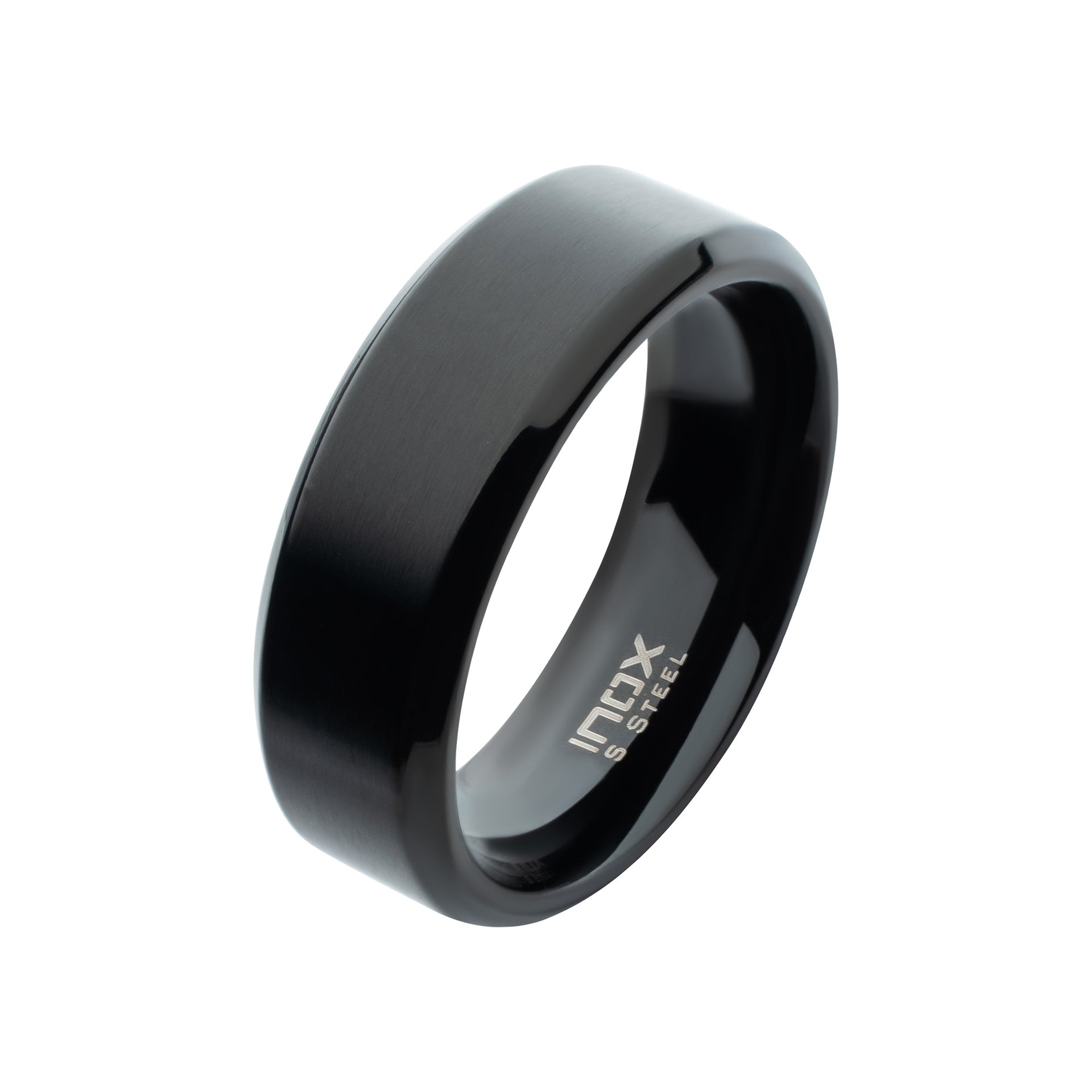 Stainless Steel Black Tone 8mm Matte Bevel Ring