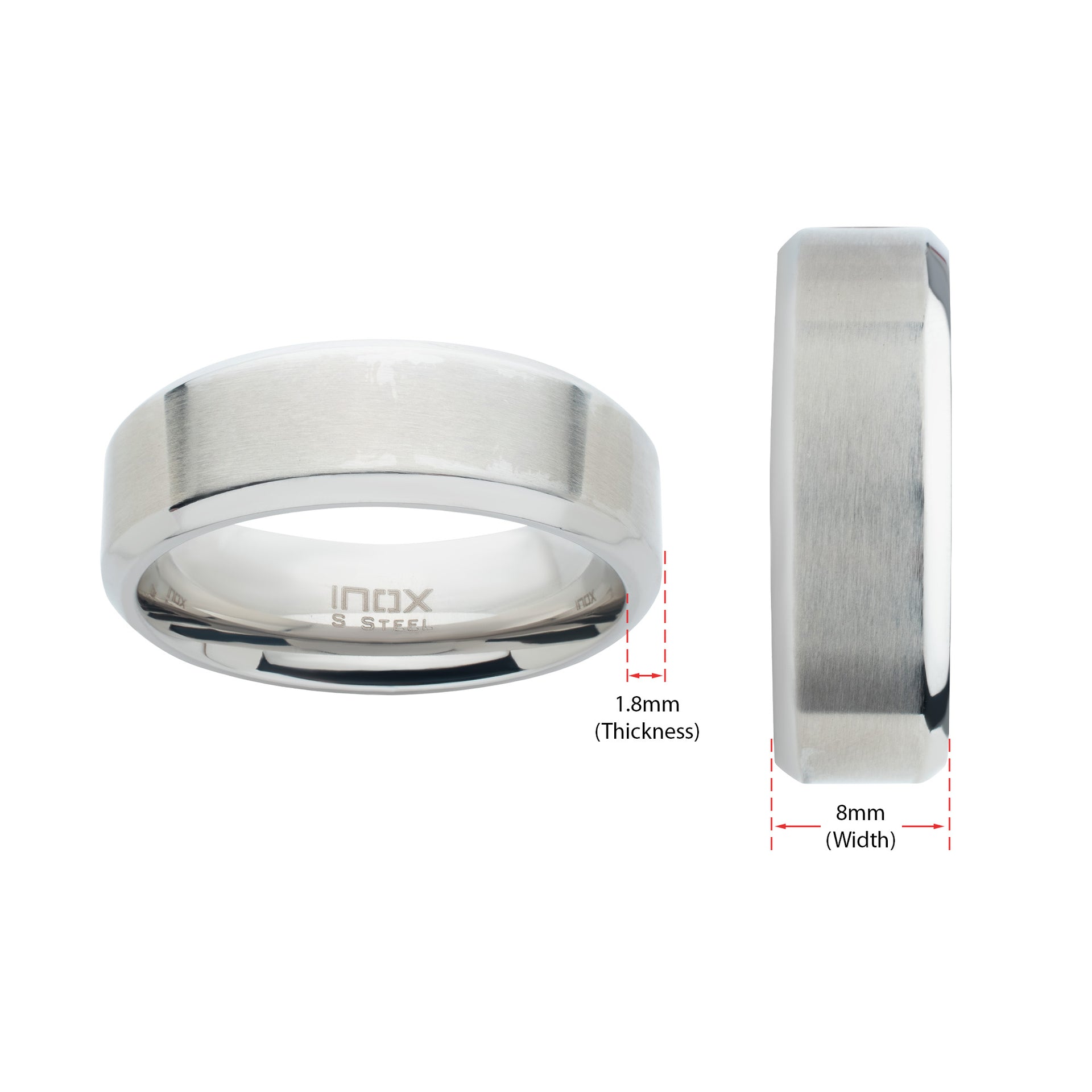 Stainless Steel 8mm Matte Bevel Ring