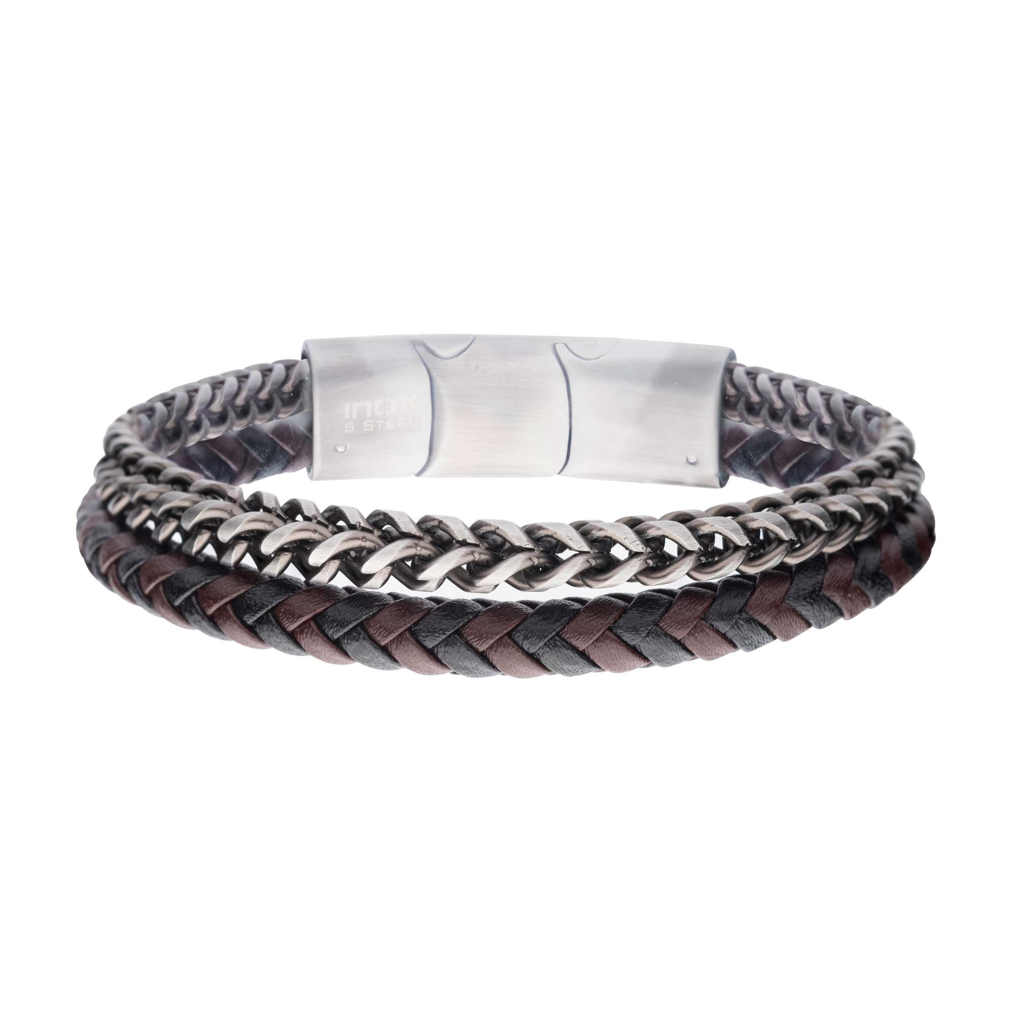 Stainless steel deals leather bracelet