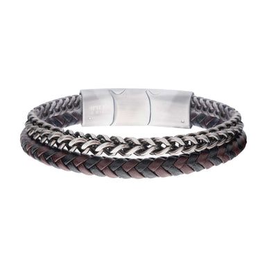 Stainless Steel 21cm Leather Foxtail Double Bracelet