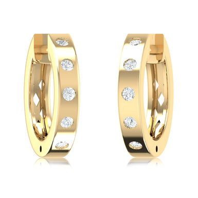9ct Yellow Gold Round Cut 0.15 Carat tw Diamond Huggie Earrings